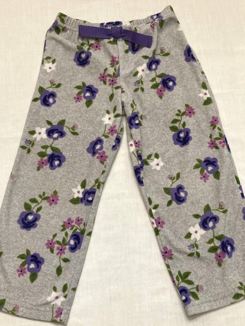 Carter's Flower Print Pants Toddler Girls 4T Purple Pink Green Gray Draw String